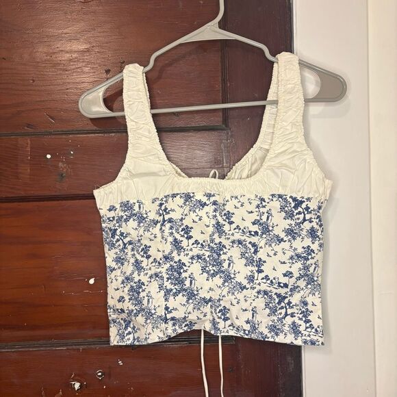 Cottagecore H&M Blue Floral Lace-Up Bustier Crop Top Small - Picture 5 of 7